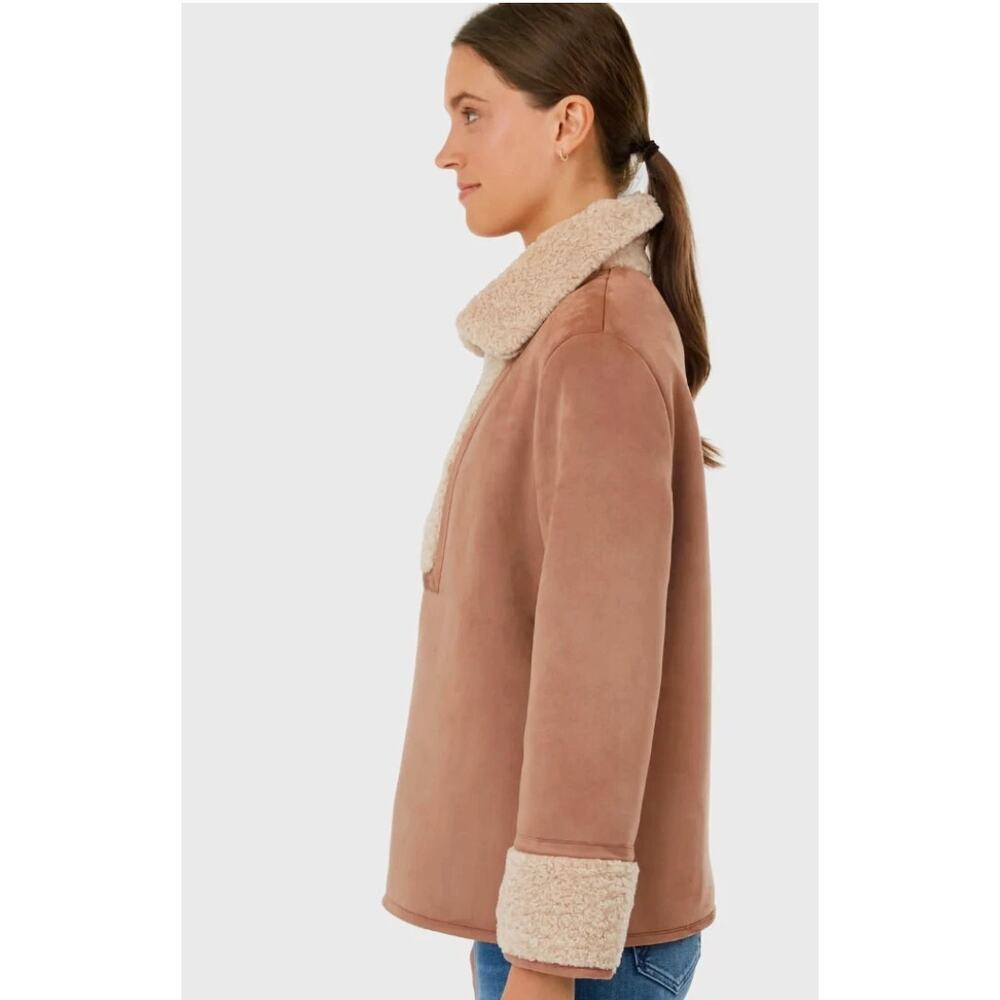 Tuckernuck Stella Shearling Quarter Zip Pullover Jacket Tan Cream Medium - Picture 4 of 11